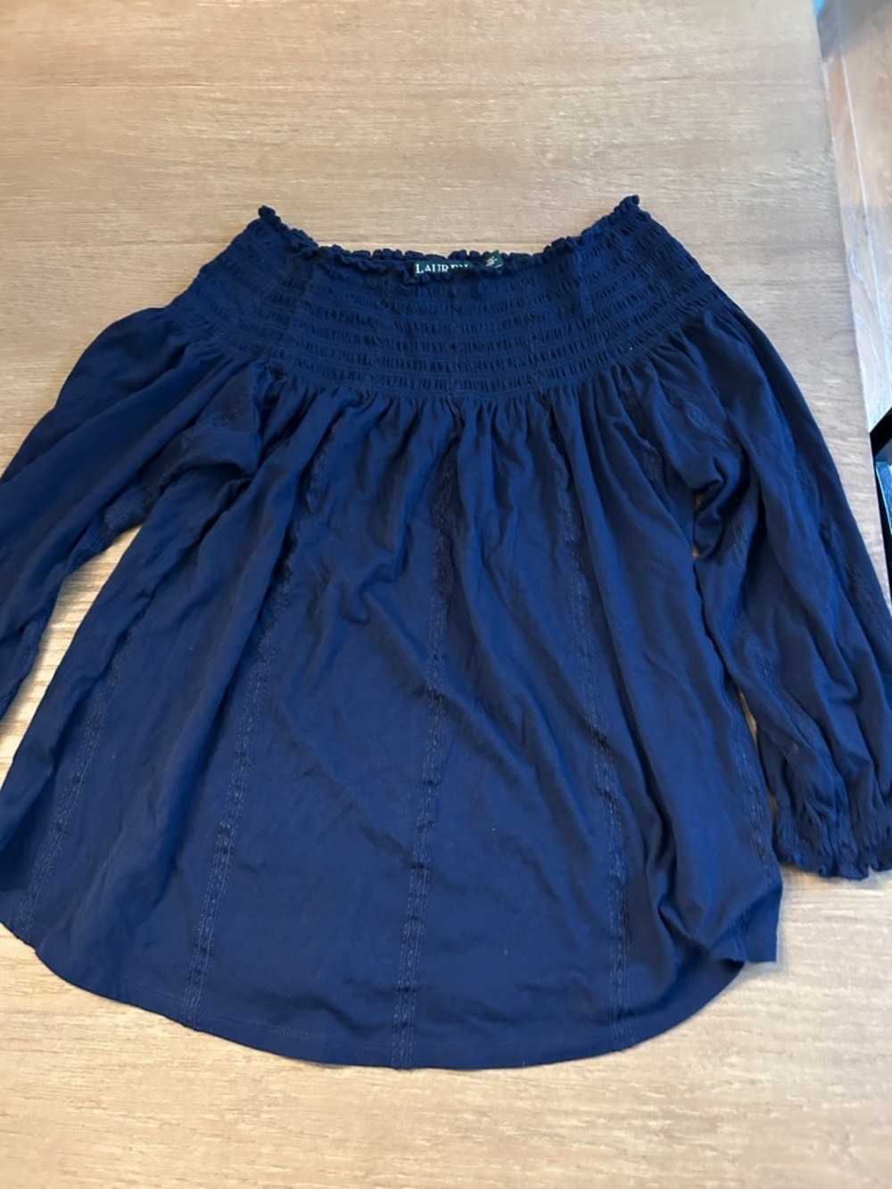 Ralph Lauren off the shoulder 3/4 sleeve navy blue top, medium - Picture 3 of 6